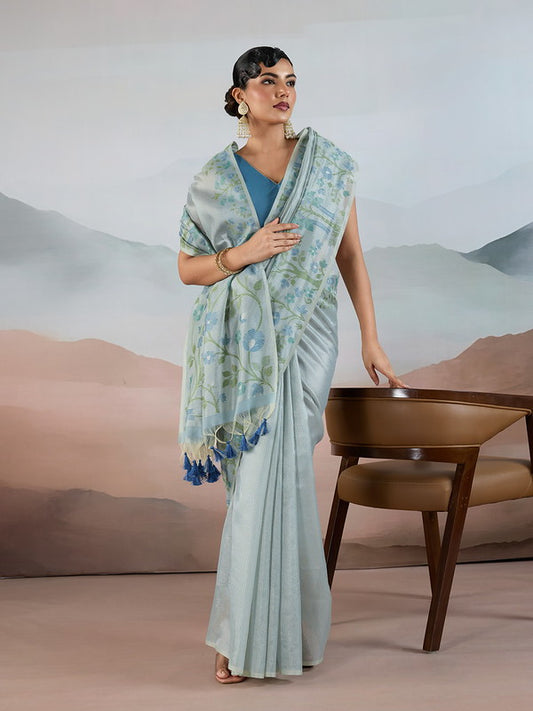 Blush Blue Zari Tissue Saree