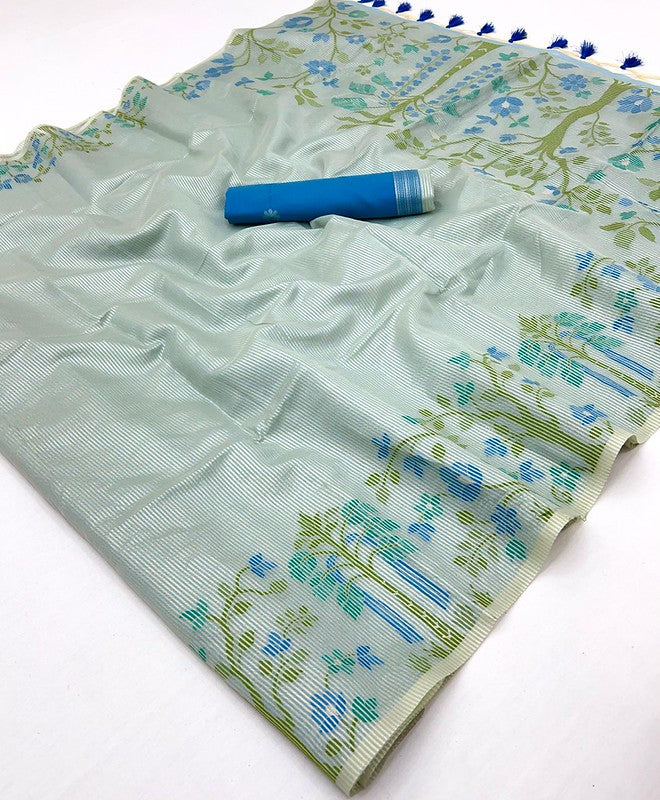Blush Blue Zari Tissue Saree