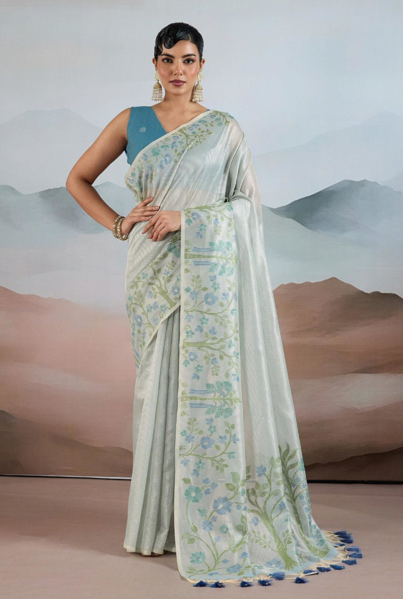 Blush Blue Zari Tissue Saree