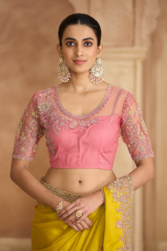 STORI Yellow Chiffon Partywear Saree 