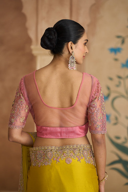 STORI Yellow Chiffon Partywear Saree 