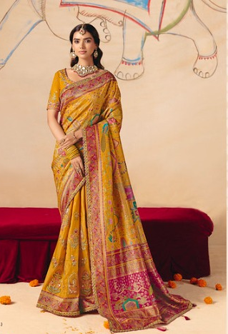 STORI Yellow Woven Banarasi Silk Saree