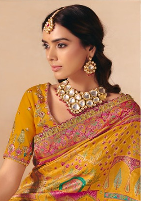 STORI Yellow Woven Banarasi Silk Saree