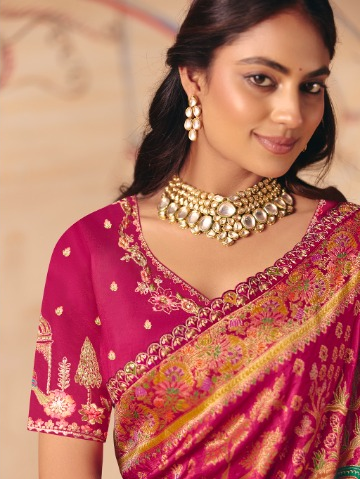 STORI Maroon Woven Banarasi Silk Saree