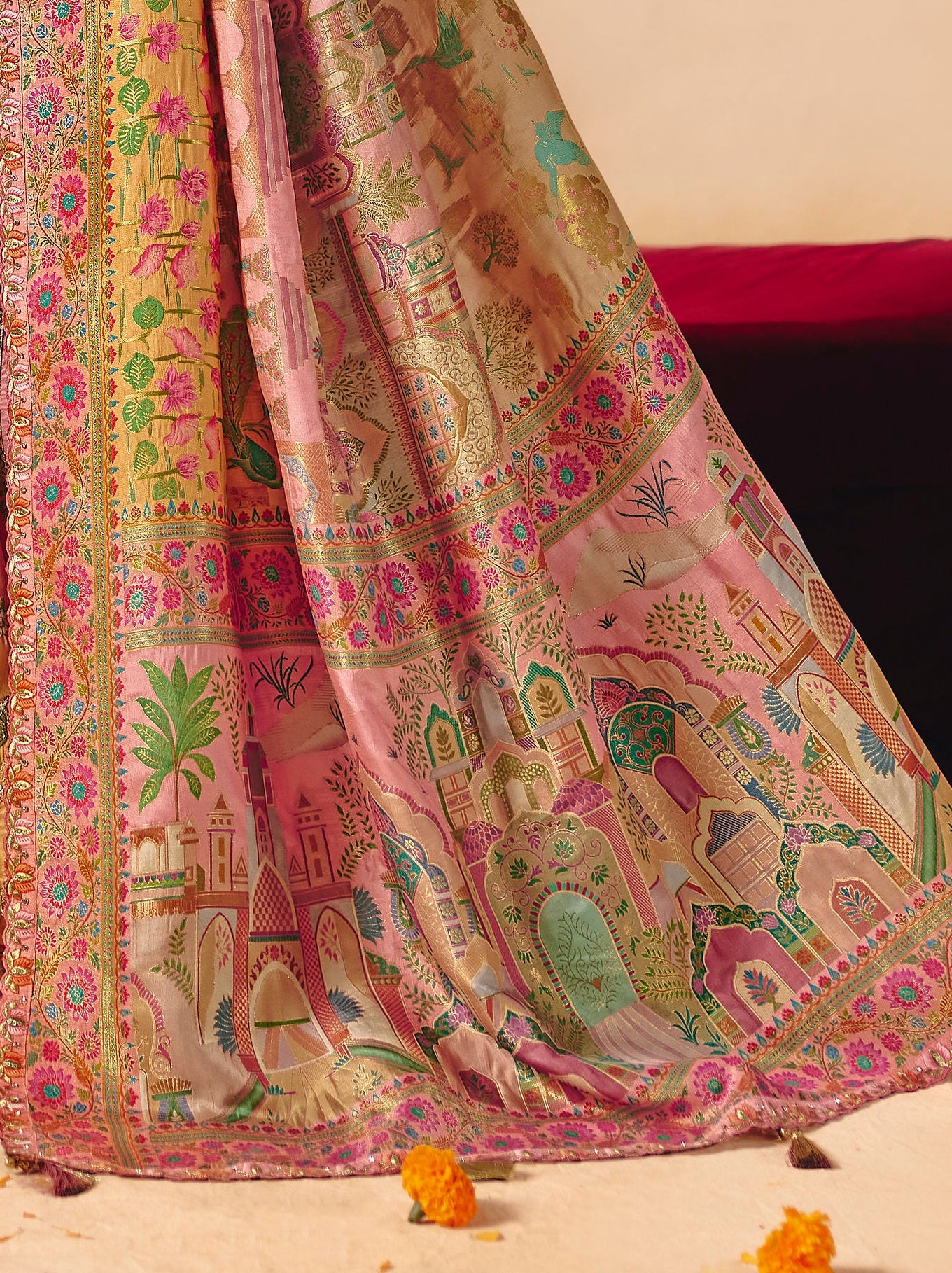 Blush Pink & Beige Woven Banarasi Silk Saree