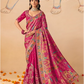 STORI Red Pink  Woven Banarasi Silk Saree