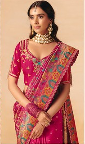 STORI Red Pink  Woven Banarasi Silk Saree