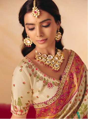 STORI Cream Woven Banarasi Silk Saree