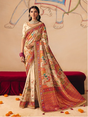 STORI Off White Woven Banarasi Silk Saree
