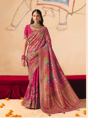 STORI Magenta Woven Banarasi Silk Saree
