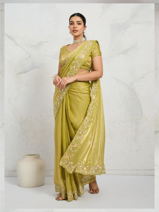 Olive Green Tissue Silk Saree