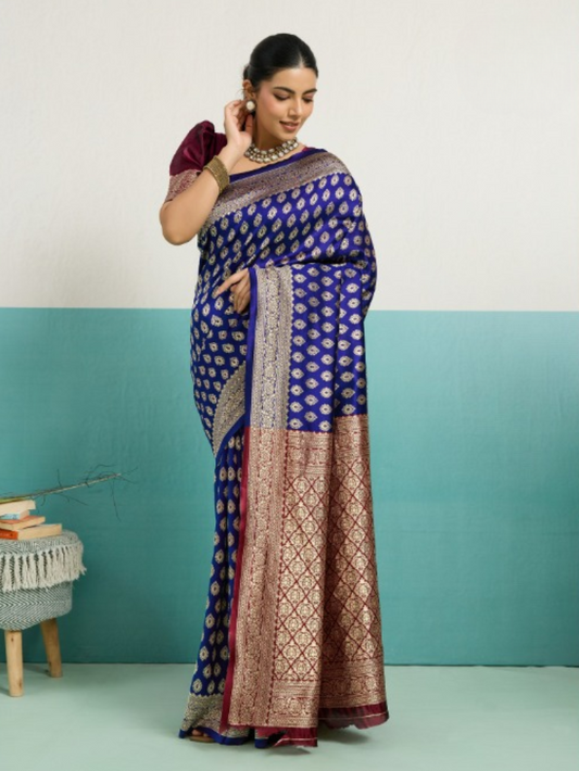 Navy Blue Banarasi Butti Saree