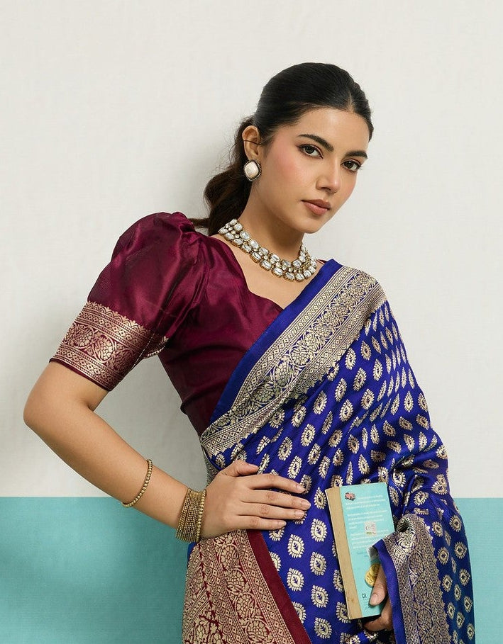 Navy Blue Banarasi Butti Saree
