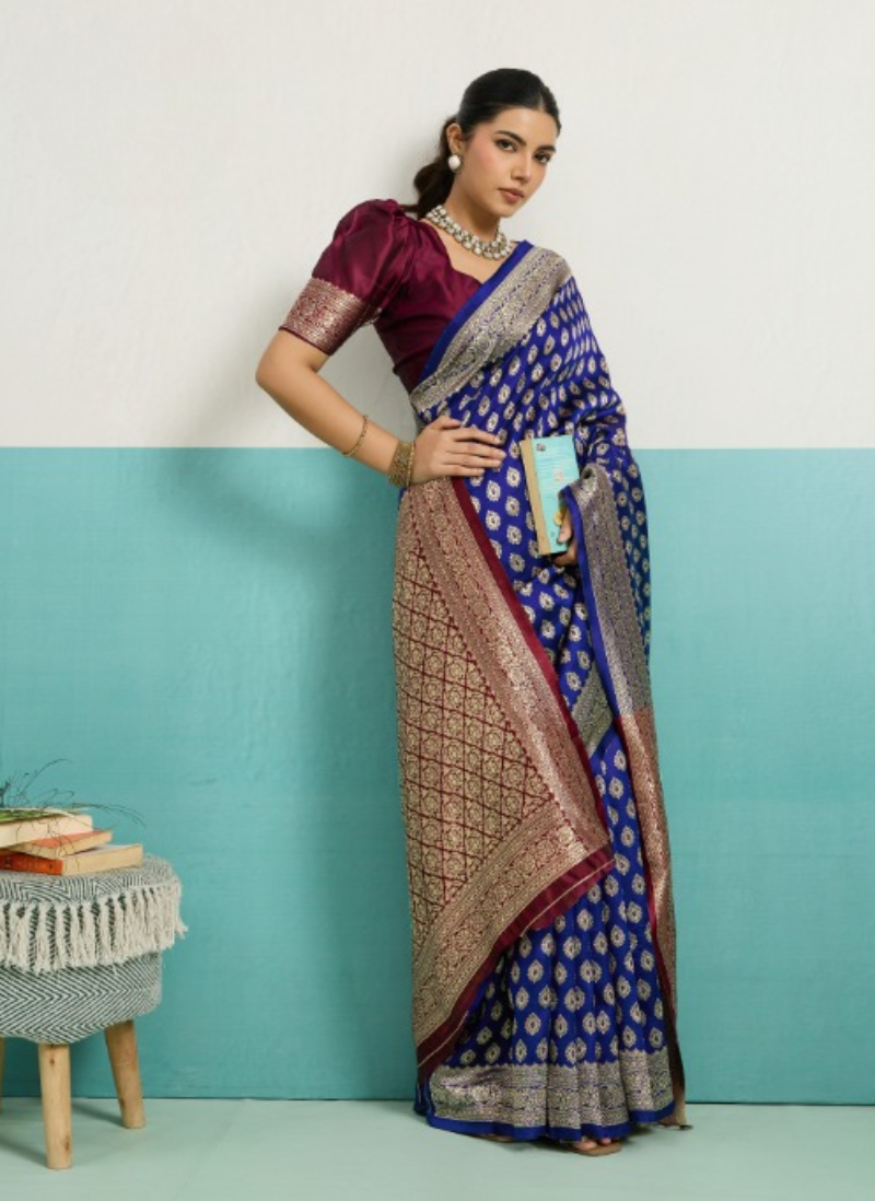 Navy Blue Banarasi Butti Saree