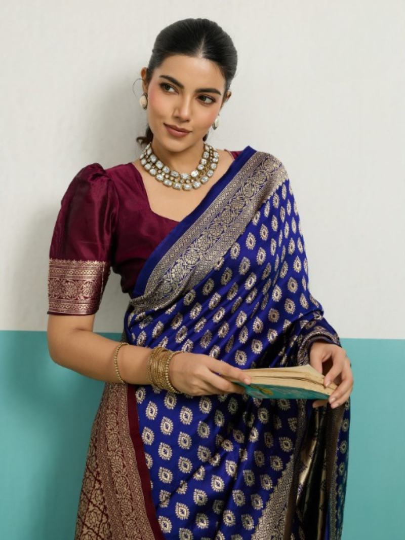 Navy Blue Banarasi Butti Saree