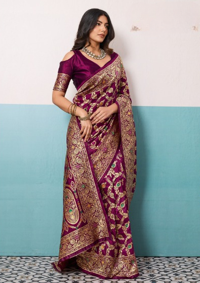 Maroon Banarasi Jaal Saree