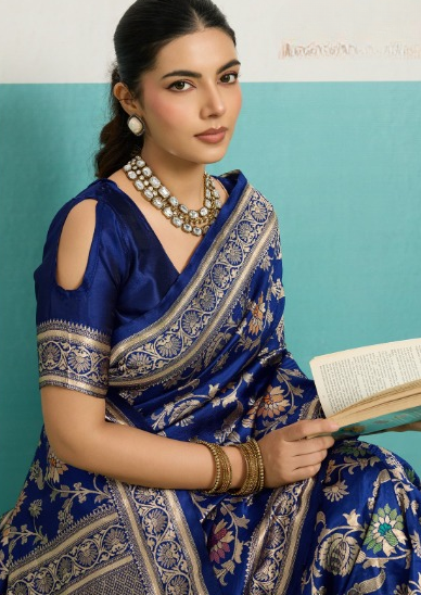 Navy Blue Banarasi Jaal Saree