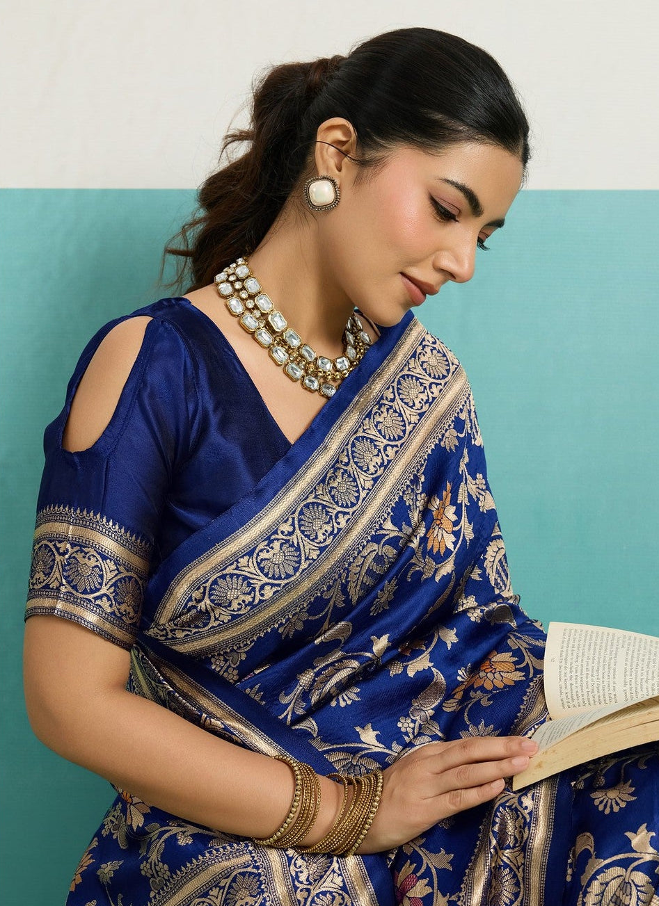Navy Blue Banarasi Jaal Saree