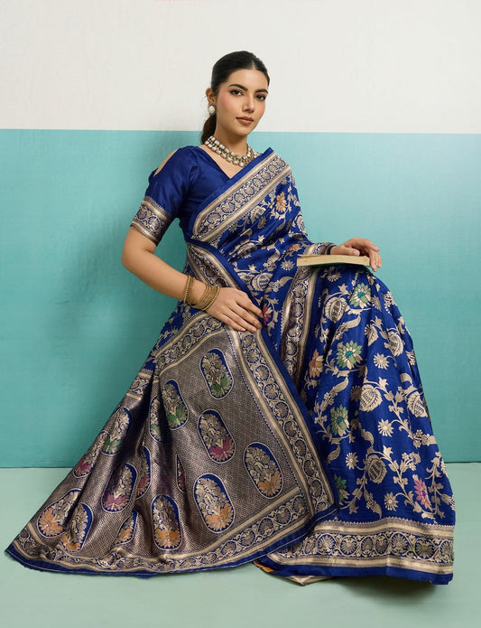 Navy Blue Banarasi Jaal Saree