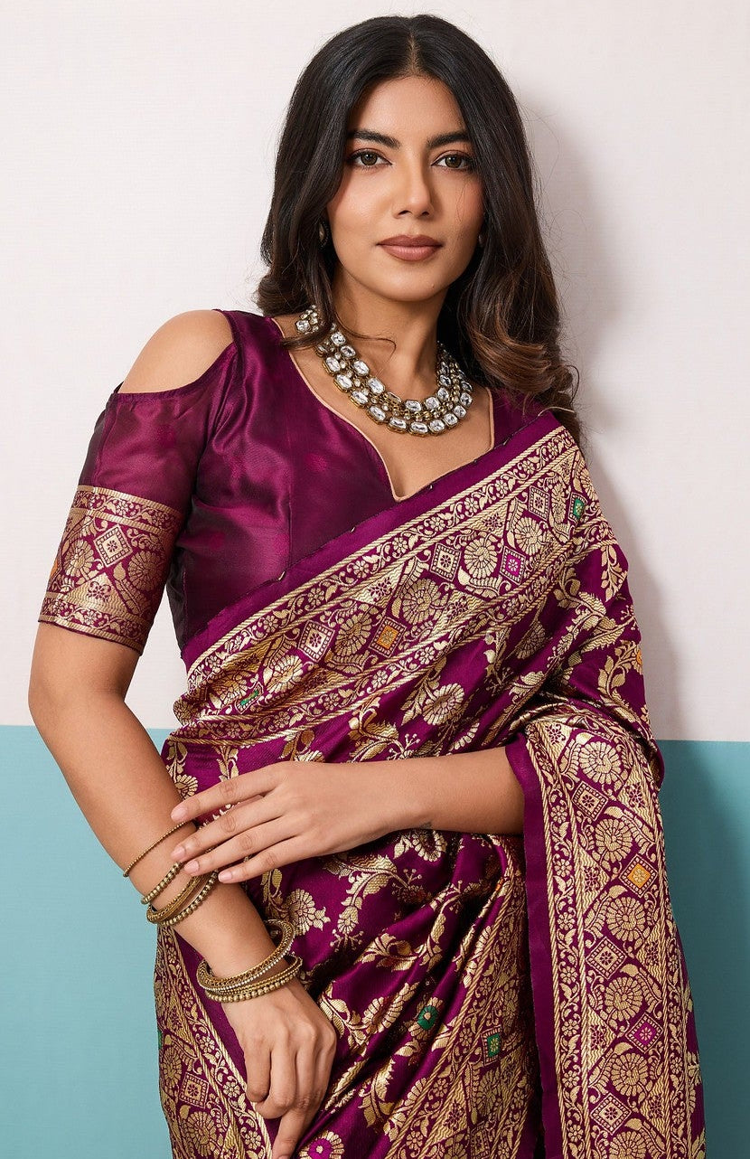 Maroon Banarasi Jaal Saree