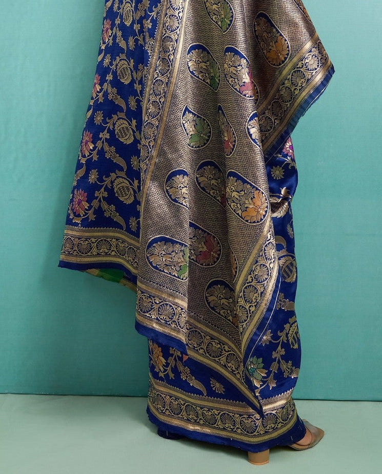 Navy Blue Banarasi Jaal Saree