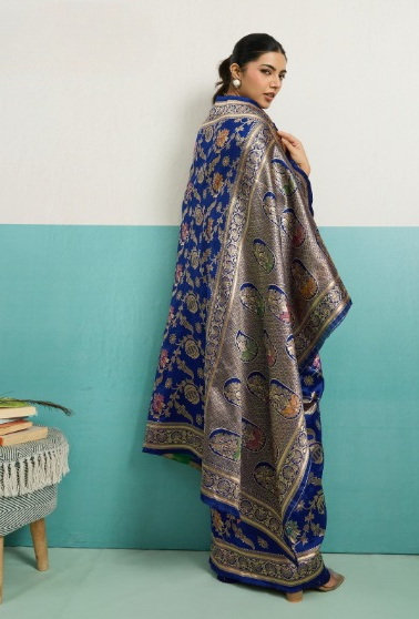 Navy Blue Banarasi Jaal Saree