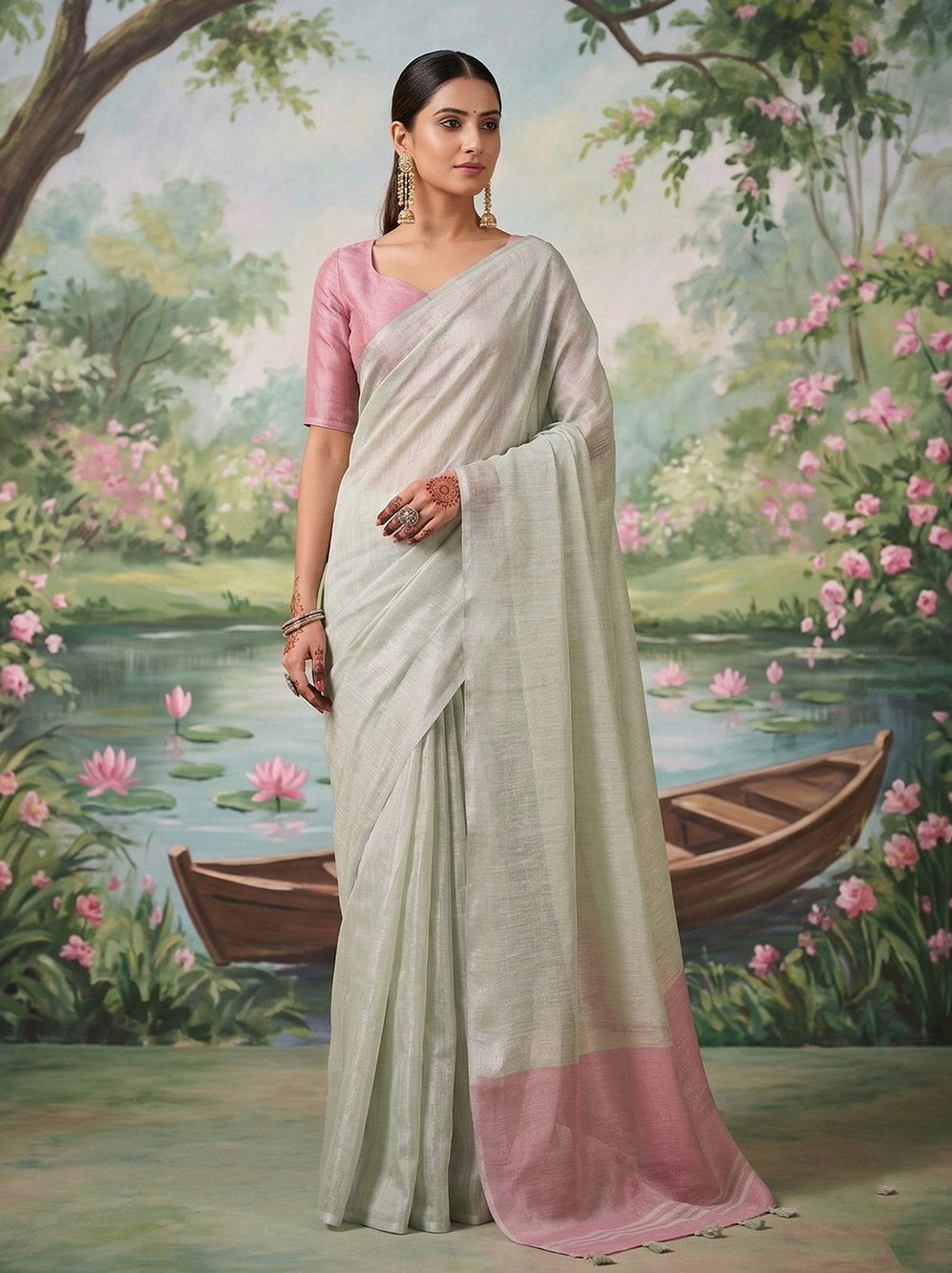 Pastel Mint Tissue Saree
