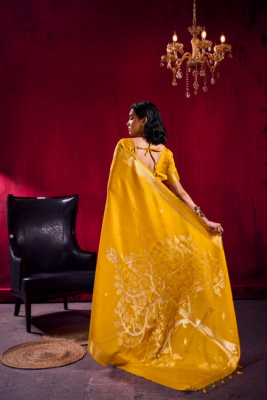 STORI Mustard Yellow Soft Silk Saree
