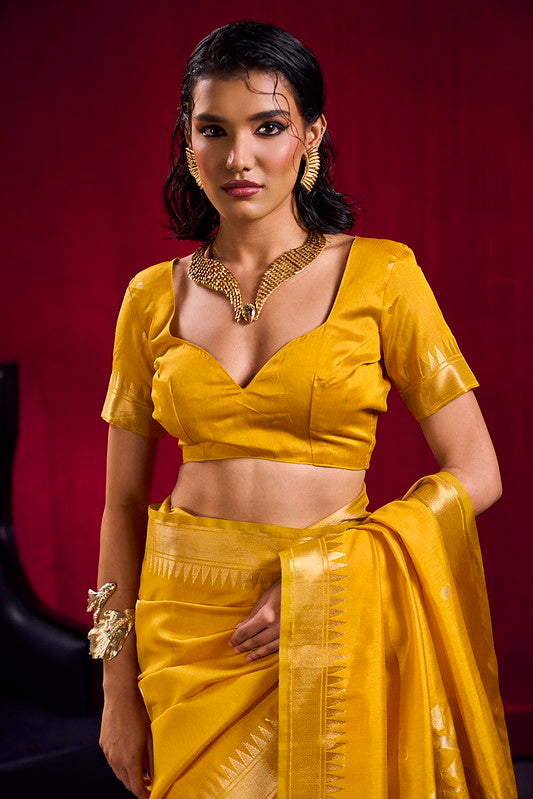 STORI Mustard Yellow Soft Silk Saree