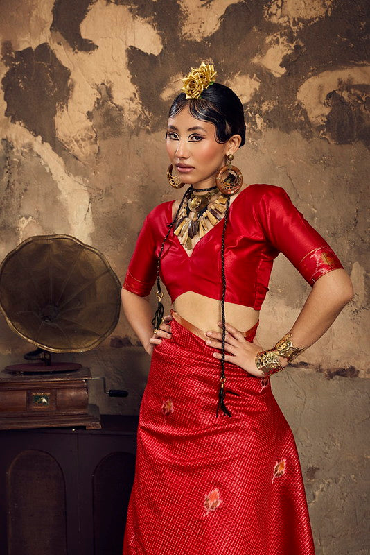 STORI Red Silk Saree With Patola Motifs