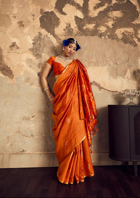 STORI Orange Silk Saree With Patola Motifs