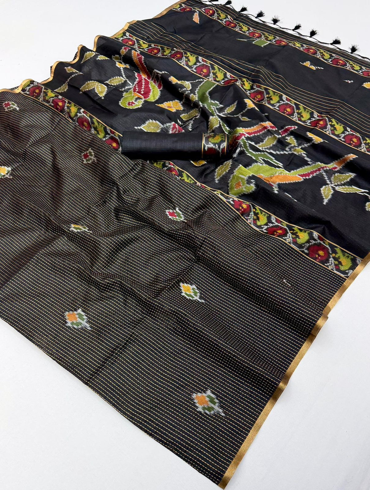 STORI Black Silk Saree With Patola Motifs