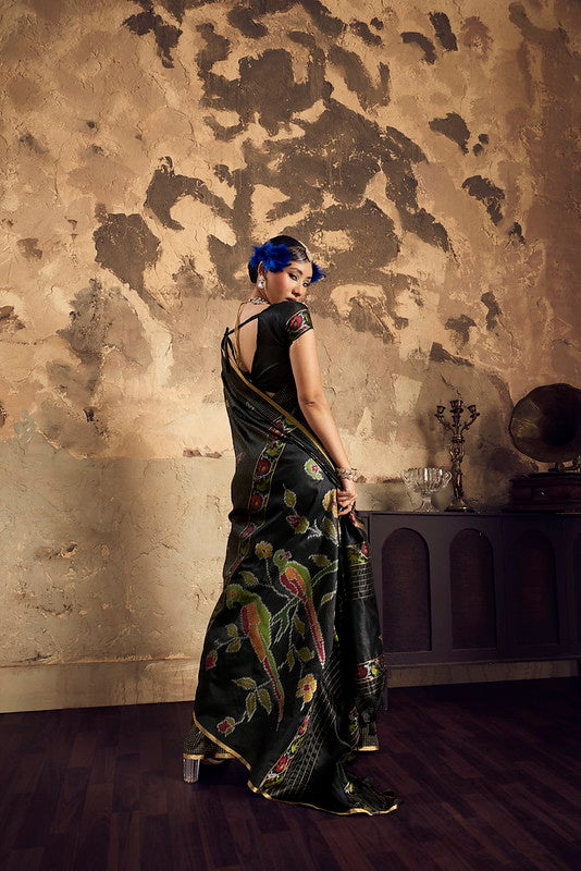 STORI Black Silk Saree With Patola Motifs