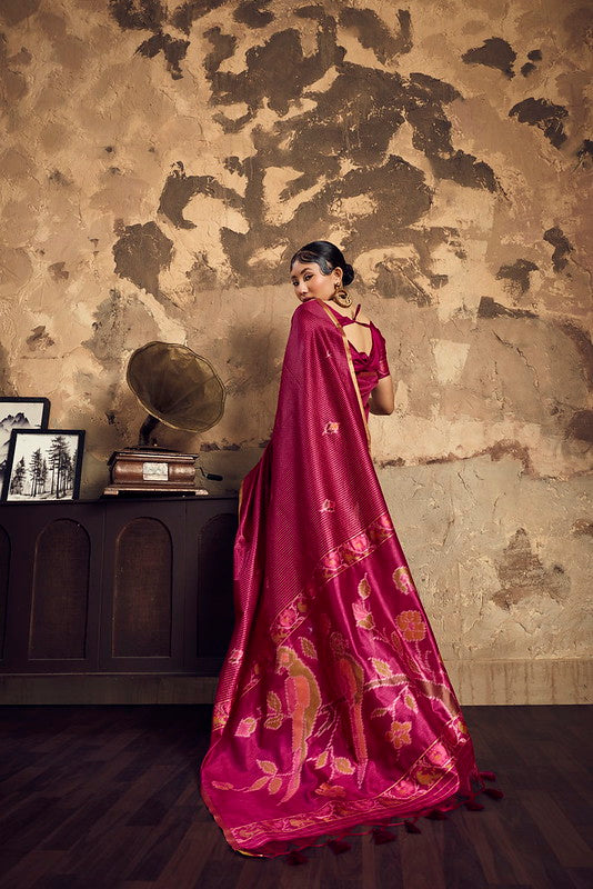 STORI Rani Pink Silk Saree With Patola Motifs