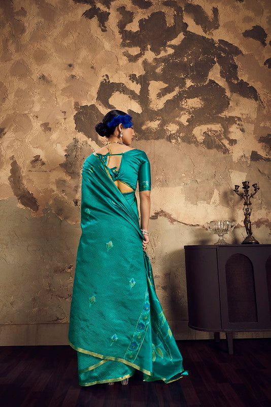 STORI Teal Green Silk Saree With Patola Motifs