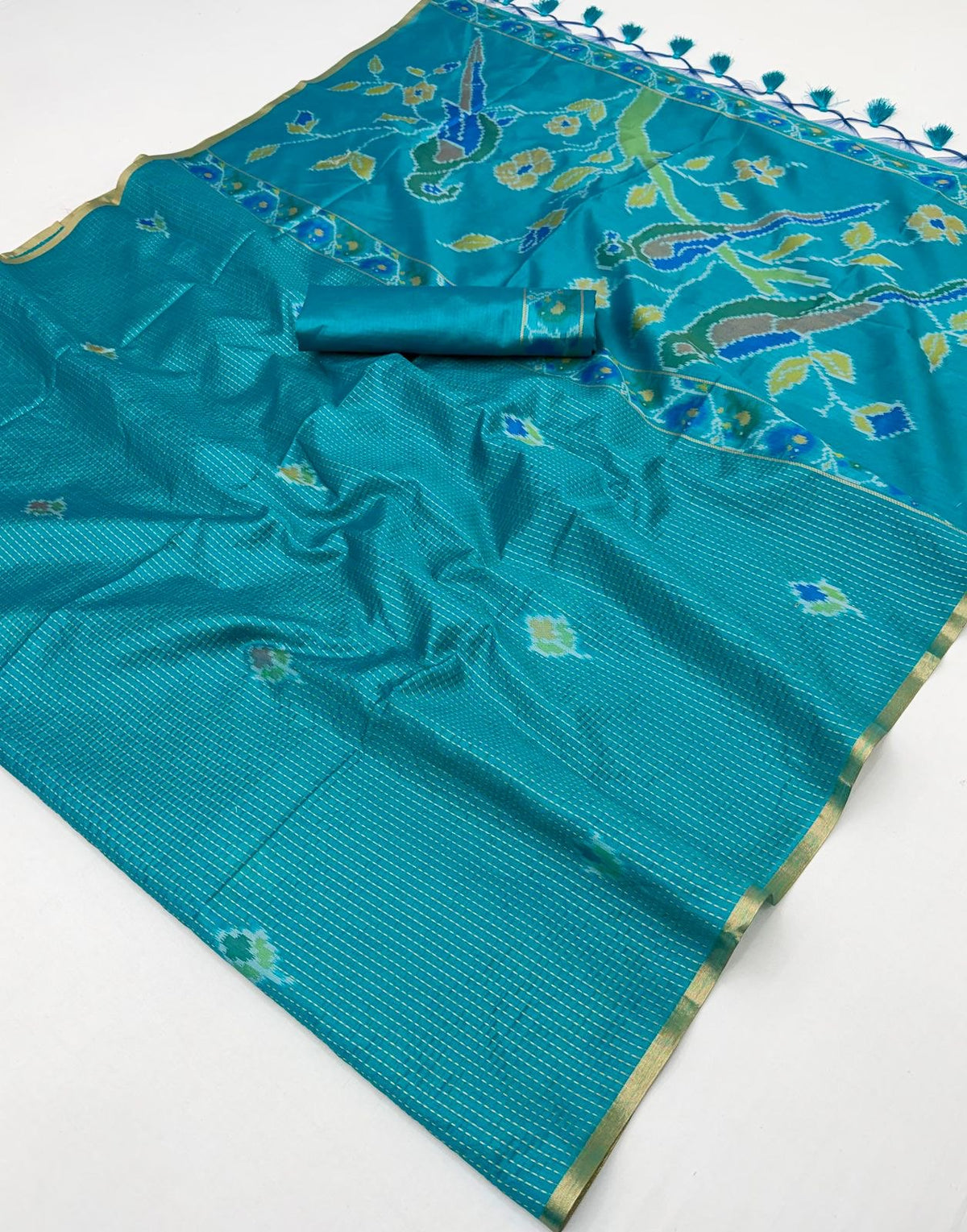 Teal Green Silk Saree With Patola Motifs