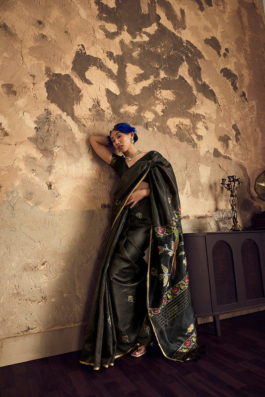 STORI Black Silk Saree With Patola Motifs