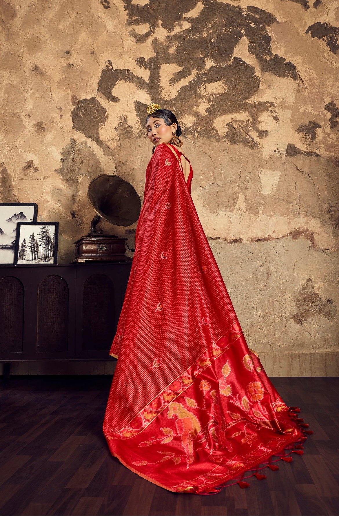 STORI Red Silk Saree With Patola Motifs