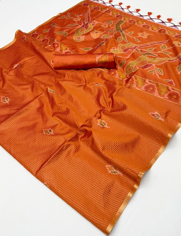 STORI Orange Silk Saree With Patola Motifs