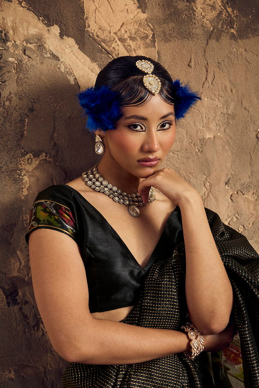STORI Black Silk Saree With Patola Motifs