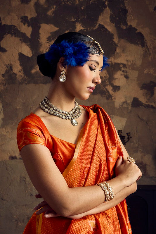 STORI Orange Silk Saree With Patola Motifs