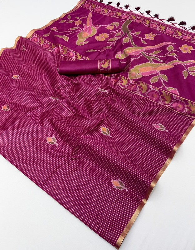 STORI Rani Pink Silk Saree With Patola Motifs
