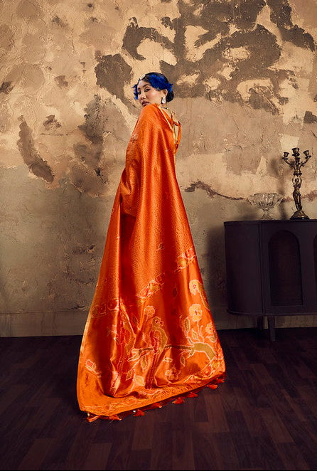 STORI Orange Silk Saree With Patola Motifs