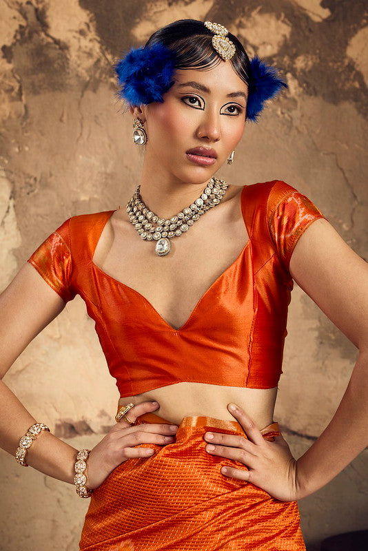 STORI Orange Silk Saree With Patola Motifs