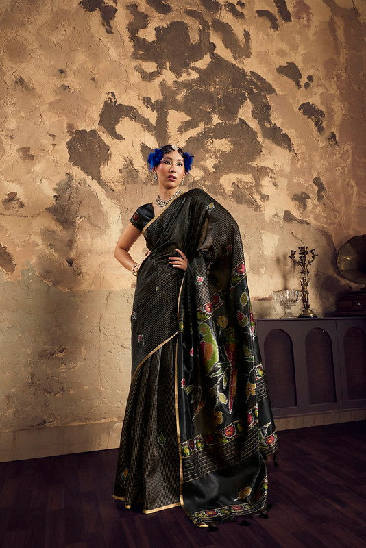 STORI Black Silk Saree With Patola Motifs
