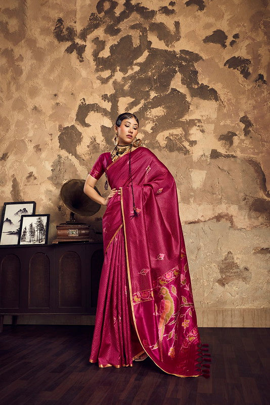 STORI Rani Pink Silk Saree With Patola Motifs