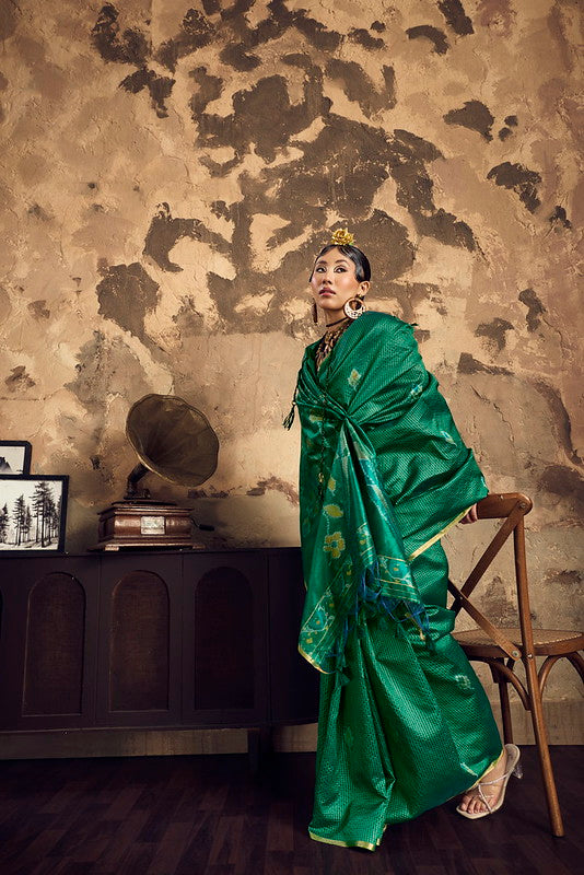 STORI Green Silk Saree With Patola Motifs