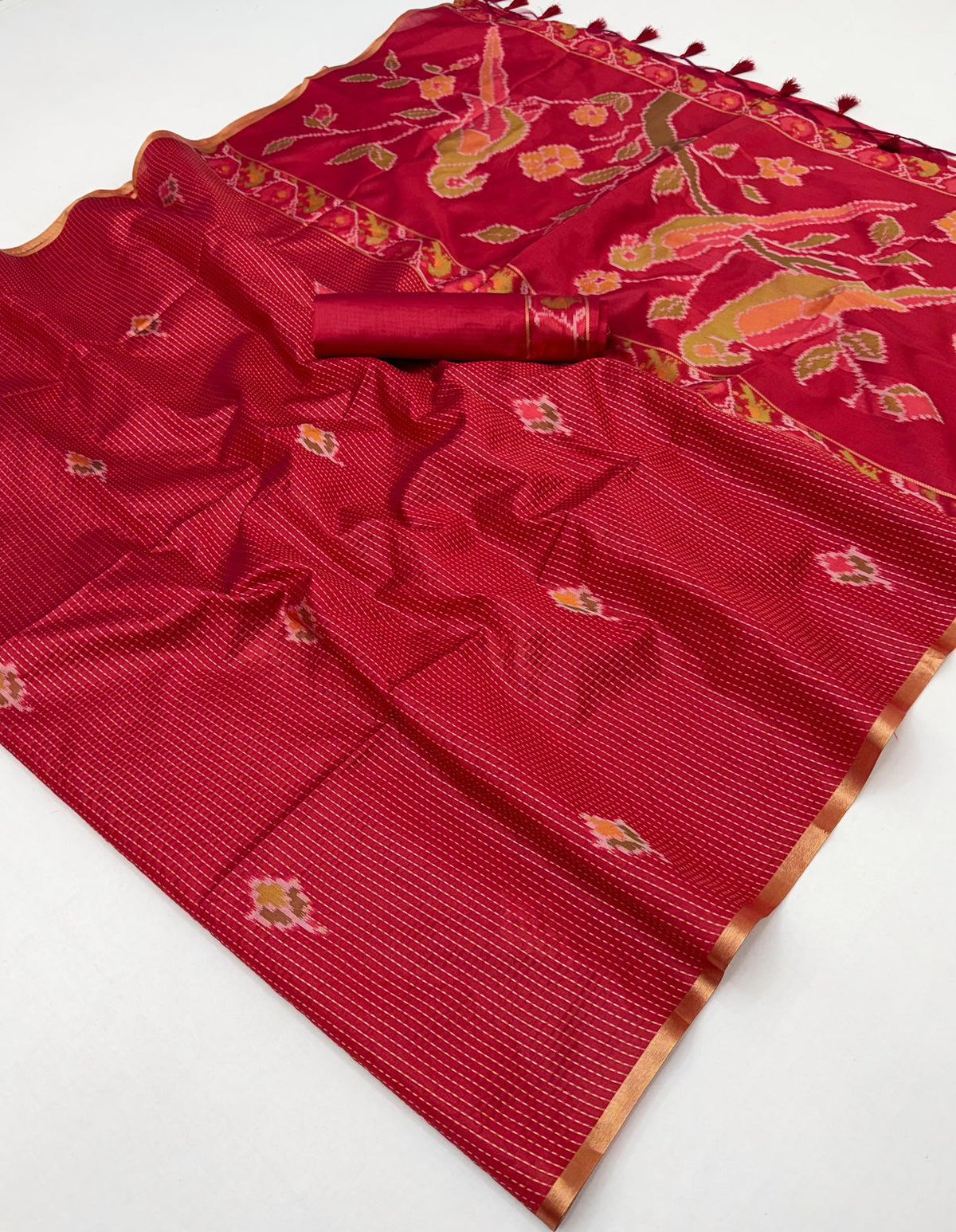 STORI Red Silk Saree With Patola Motifs