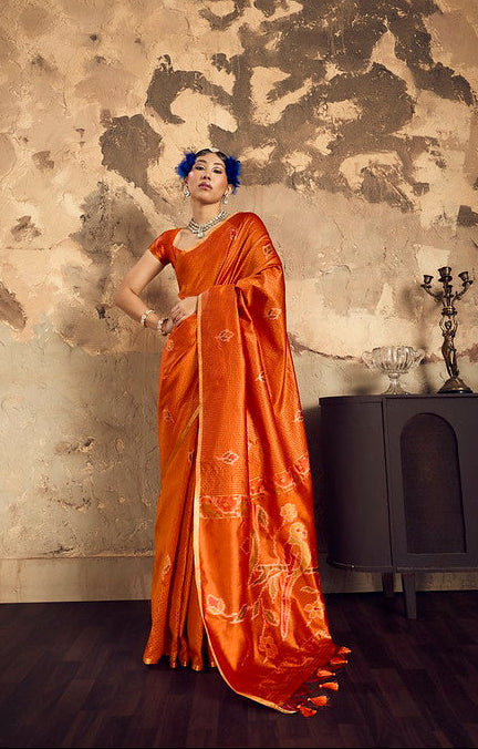 STORI Orange Silk Saree With Patola Motifs