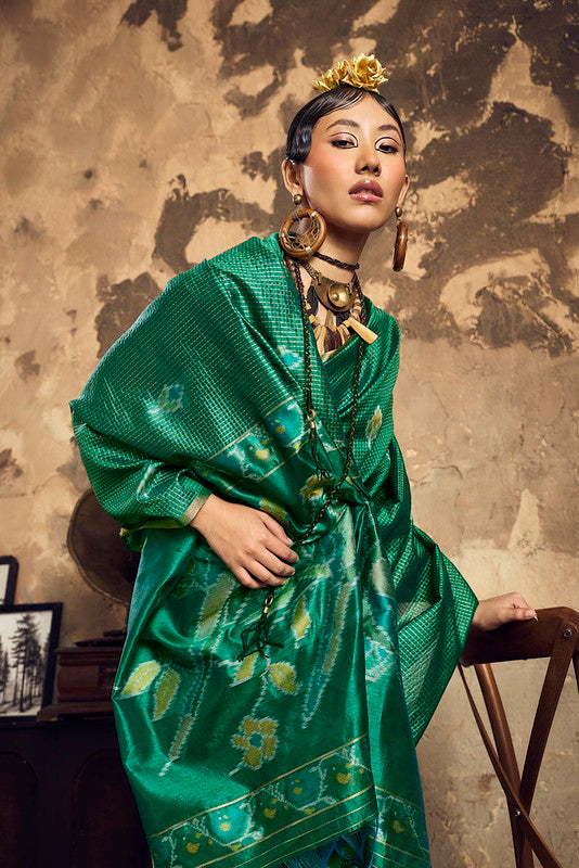 STORI Green Silk Saree With Patola Motifs